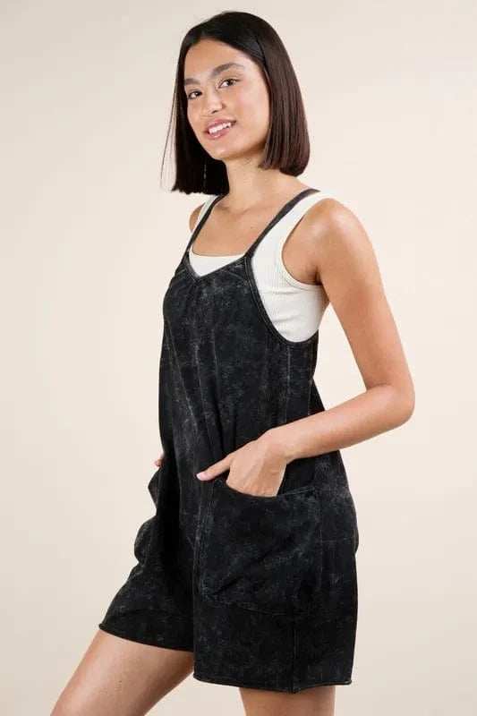 VERY J Plus Size Mineral Washed Sleeveless Knit Romper - Trendsi - Flyclothing LLC