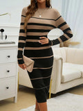 Color Block Round Neck Long Sleeve Midi Dress - Trendsi - Flyclothing LLC