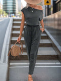 Single Shoulder Short Sleeve Jumpsuit - Trendsi - Flyclothing LLC