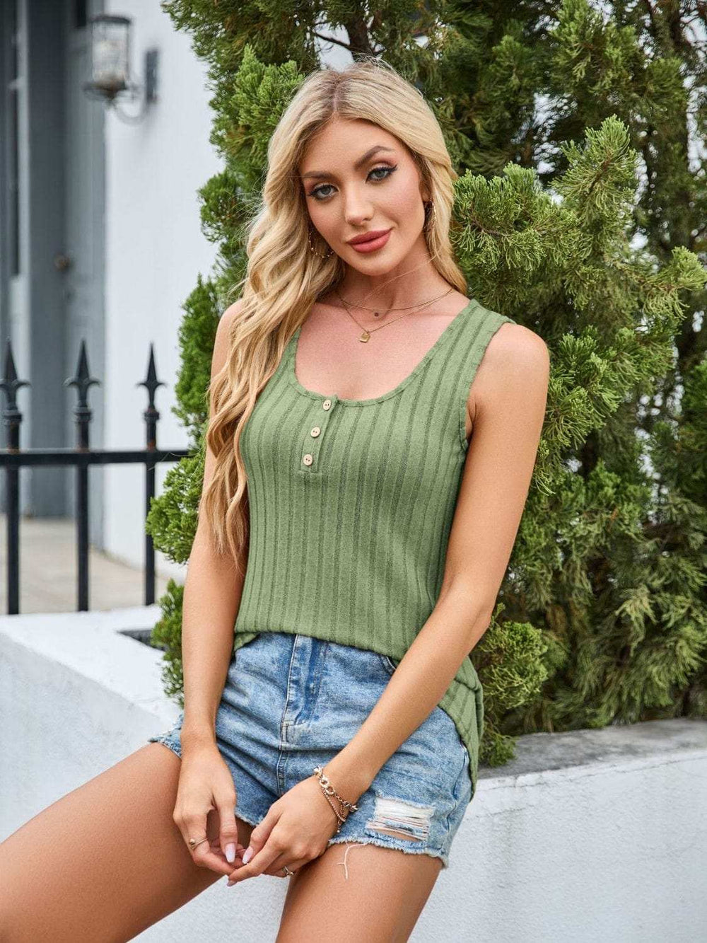 Scoop Neck Wide Strap Tank - Trendsi - Flyclothing LLC