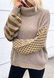 Striped & Checkered Turtleneck Dropped Shoulder Sweater - Trendsi - Flyclothing LLC