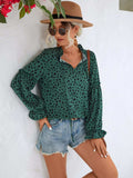 Animal Print Tie Neck Flounce Sleeve Blouse - Trendsi - Flyclothing LLC
