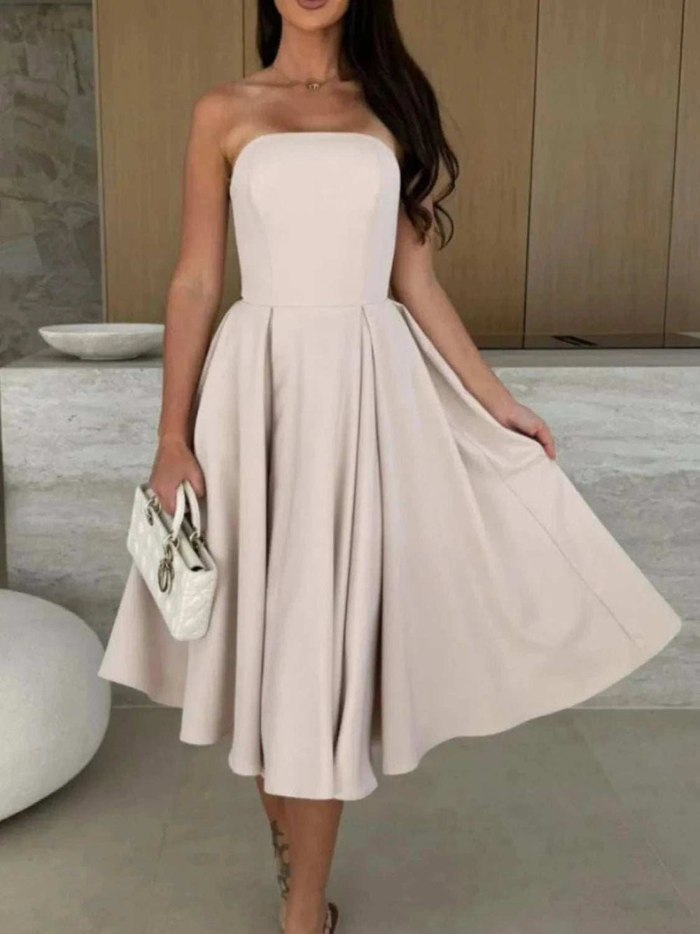 Solid Color Tube Midi Dress - Trendsi - Flyclothing LLC