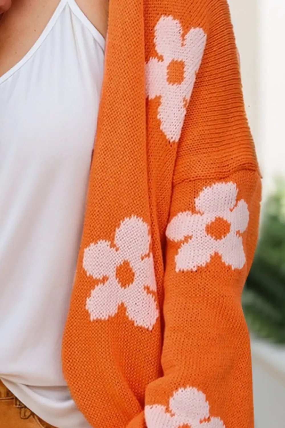 Flower Open Front Long Sleeve Cardigan - Trendsi - Flyclothing LLC