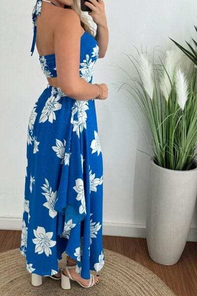 Smocked Printed Halter Neck Dress - Trendsi - Flyclothing LLC