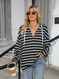 Drawstring Striped Long Sleeve Hoodie - Trendsi - Flyclothing LLC