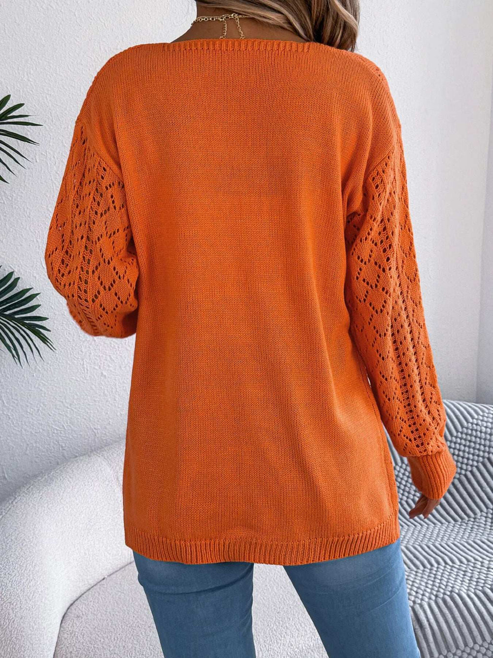 Openwork Open-Front Long Sleeve Cardigan - Trendsi - Flyclothing LLC