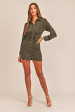 MABLE Front Ruched Button-Down Skinny Mini Shirt Dress - Trendsi - Flyclothing LLC