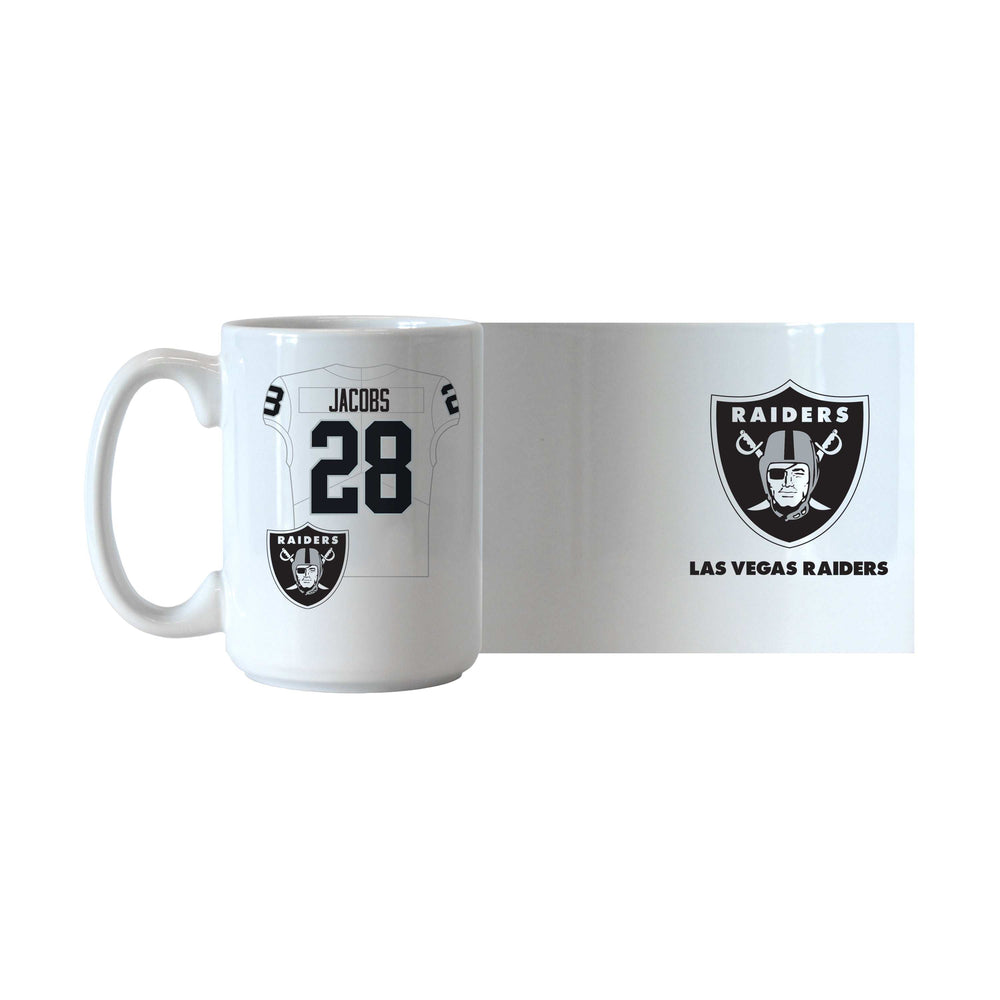 Las Vegas Raiders Josh Jacobs Jersey 15oz Sublimated Mug - Logo Brands - Flyclothing LLC