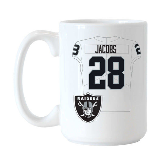 Las Vegas Raiders Josh Jacobs Jersey 15oz Sublimated Mug - Logo Brands - Flyclothing LLC