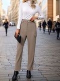 High Waist Straight Pants - Trendsi - Flyclothing LLC