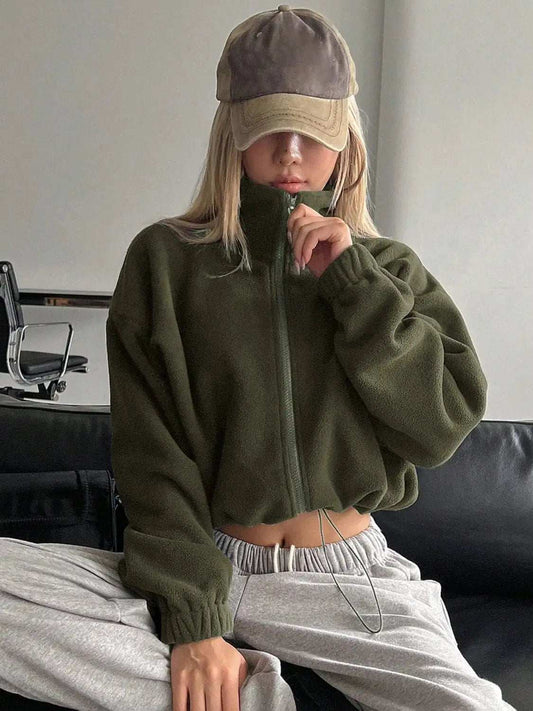 Honey Zip Up Long Sleeve Cropped Jacket - Trendsi - Flyclothing LLC