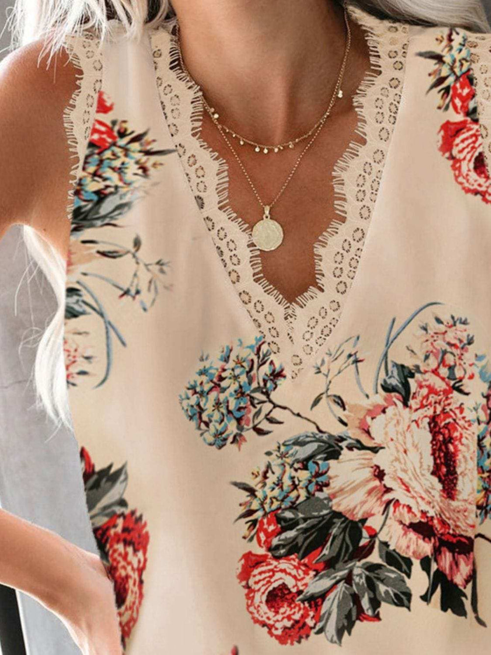 Lace Detail V-Neck Tank - Trendsi - Flyclothing LLC