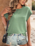 Textured Round Neck Short Sleeve Top - Trendsi - Flyclothing LLC