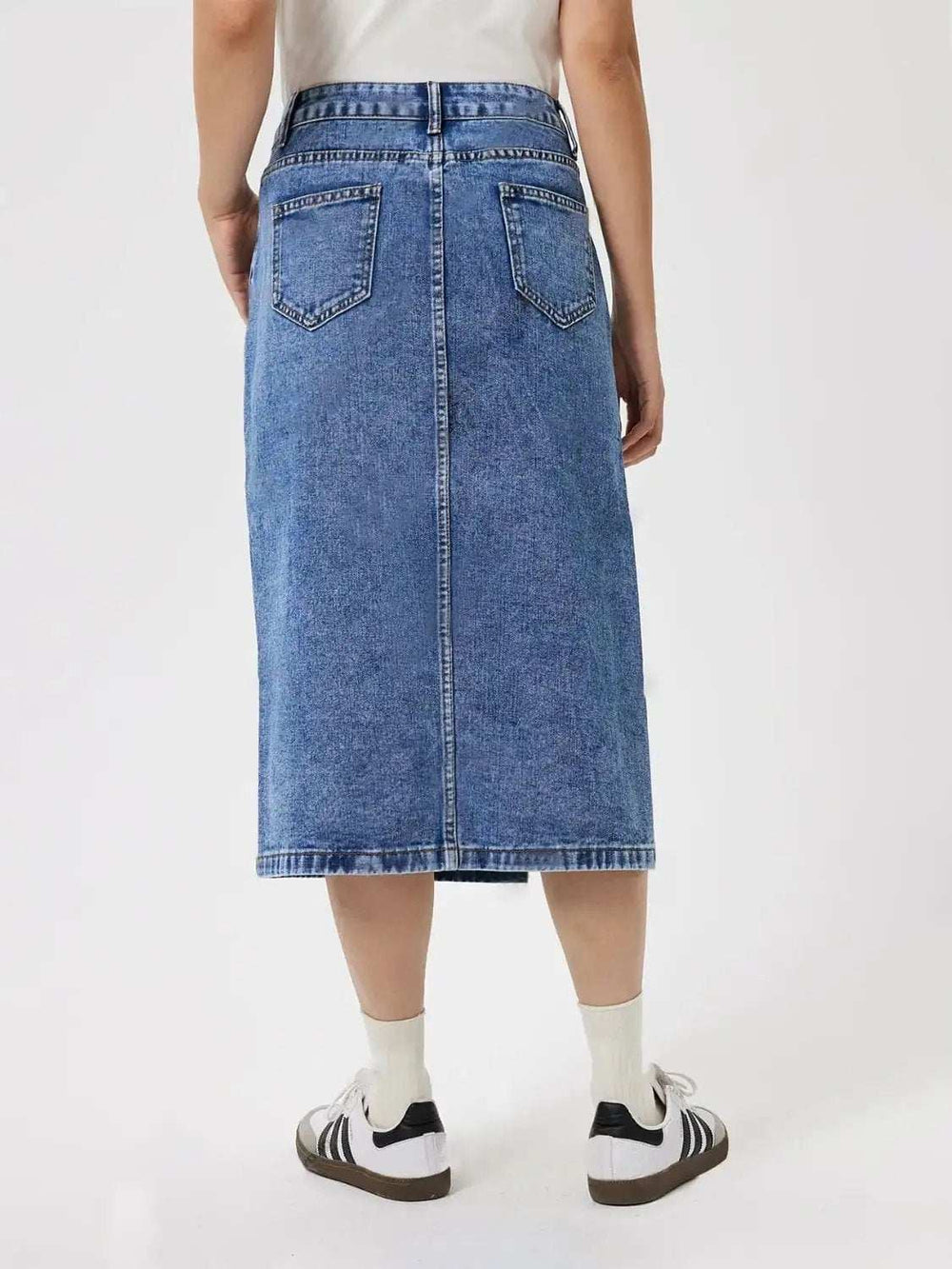 Slit Midi Denim Skirt with Pockets - Trendsi - Flyclothing LLC