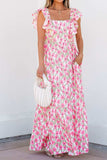 Floral Print Square Neck Ruffled Cap Sleeve Maxi Dress - Trendsi - Flyclothing LLC