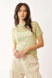 Davi & Dani Checker Board Printed Mesh Short Sleeve Top - Trendsi - Flyclothing LLC