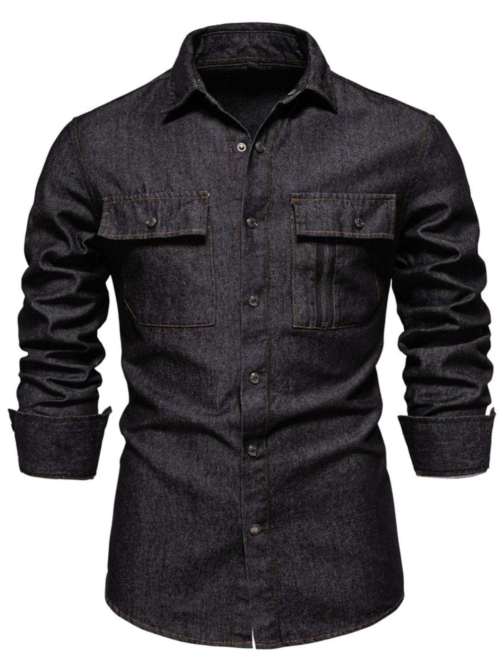 Men's Snap Down Long Sleeve Denim Shirt - Trendsi - Flyclothing LLC
