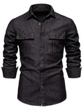 Men's Snap Down Long Sleeve Denim Shirt - Trendsi - Flyclothing LLC