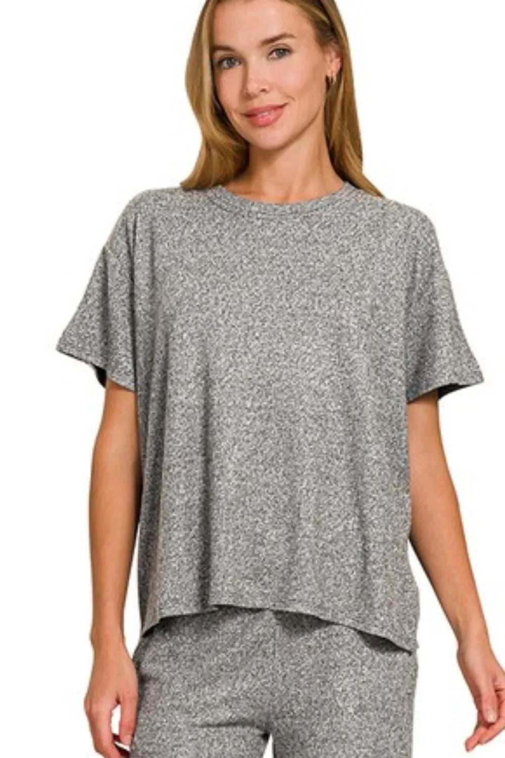 Zenana Soft Melange Short Sleeve Tee & Long Pants Set - Trendsi - Flyclothing LLC
