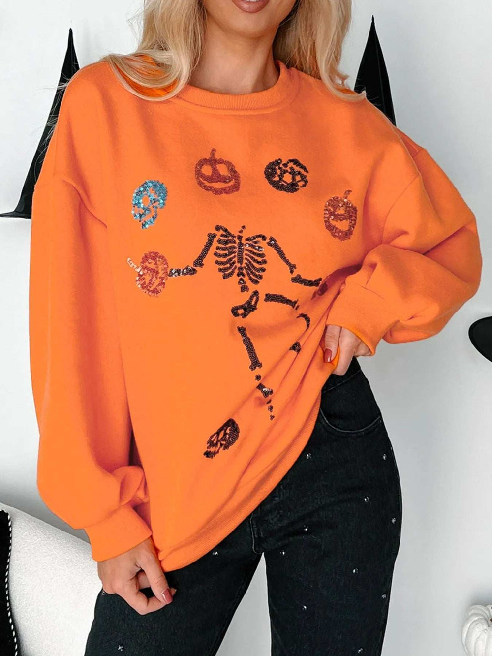 Halloween Skeleton Pumpkin Sweatshirt - Trendsi - Flyclothing LLC