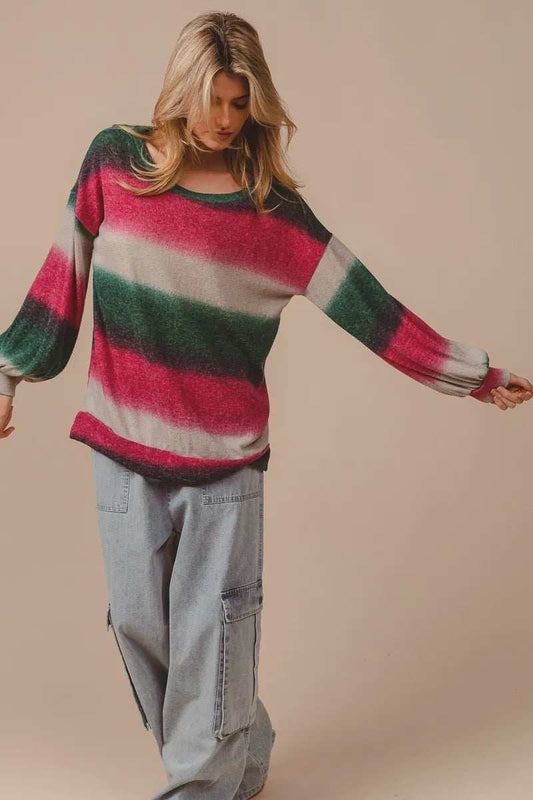BiBi Striped Gradation Print Knit Top - Trendsi - Flyclothing LLC