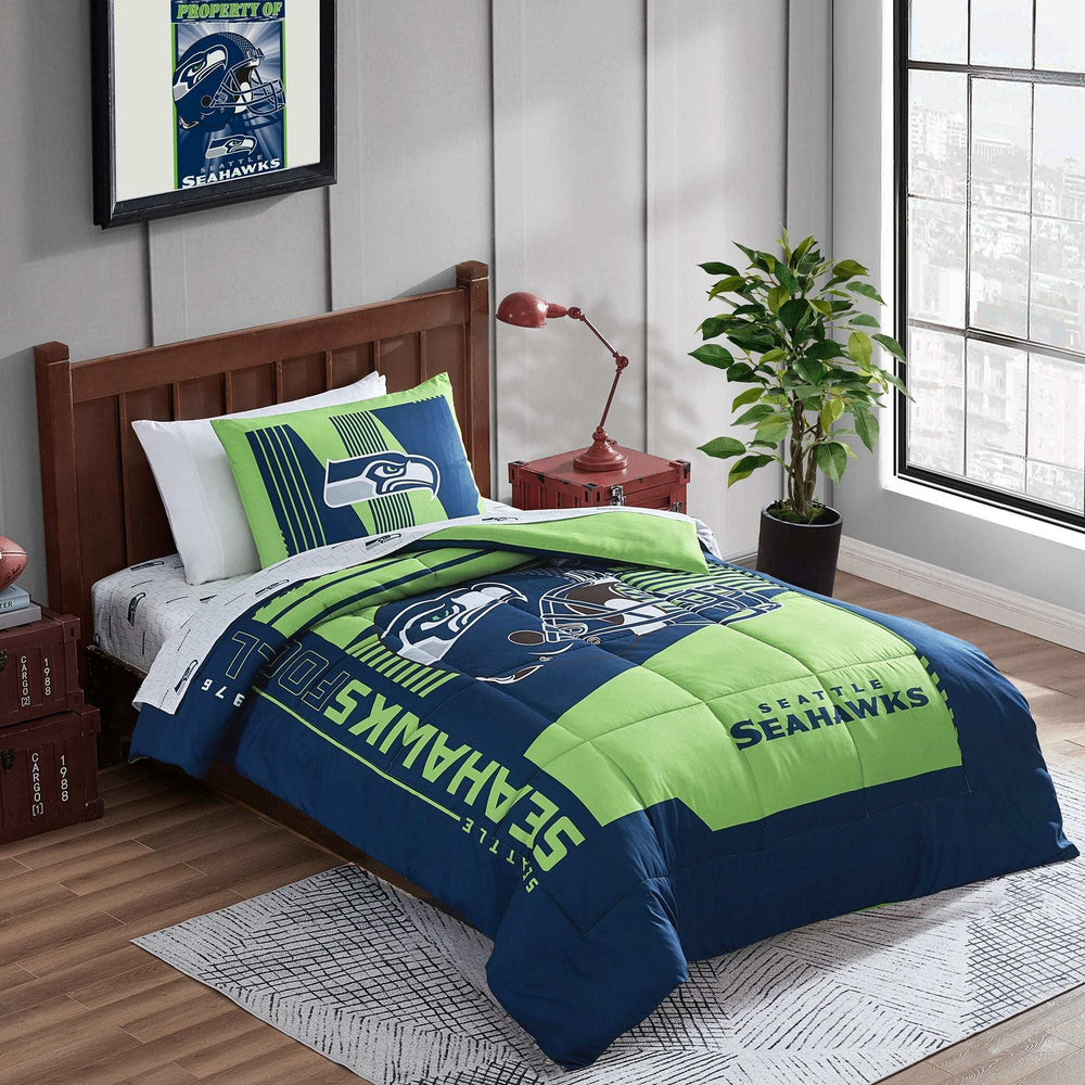 Seattle Seahawks Status Bed In A Bag Twin - Logo Brands - Flyclothing LLC