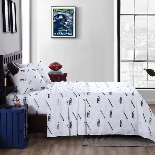 Seattle Seahawks Command Sheet Set Queen - Logo Brands - Flyclothing LLC