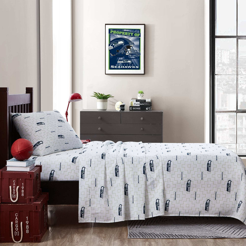 Seattle Seahawks Scatter Sheet Set Twin - Logo Brands - Flyclothing LLC