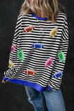 Sequin Football Striped Round Neck Long Sleeve Sweatshirt - Trendsi - Flyclothing LLC