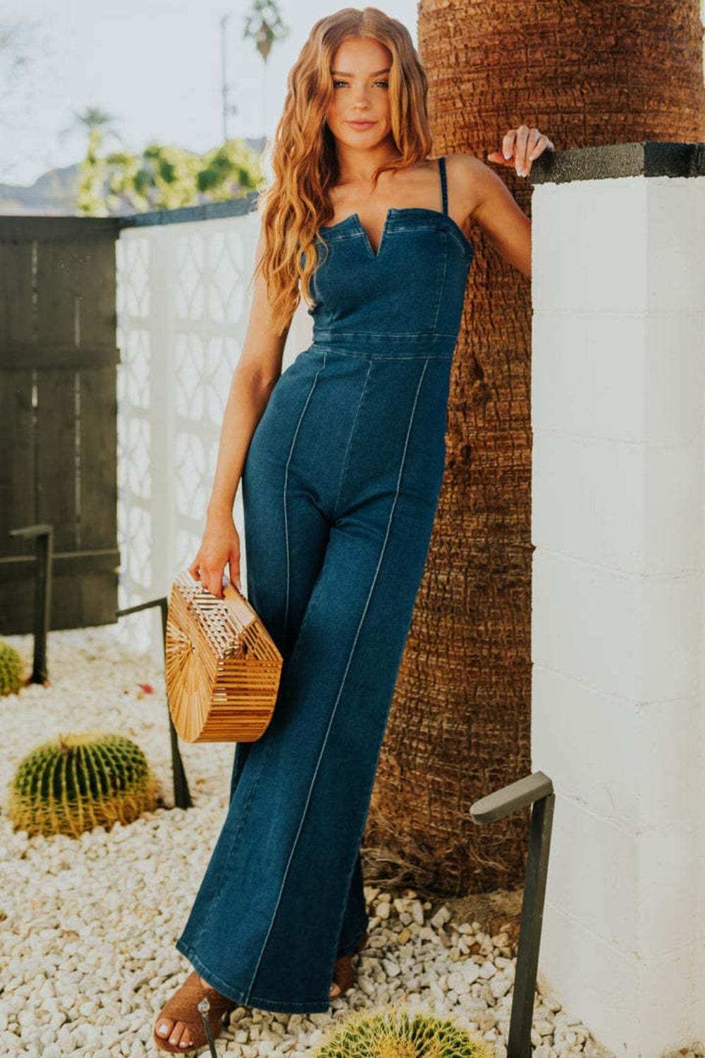 Spaghetti Strap Wide Leg Denim Jumpsuit - Trendsi - Flyclothing LLC