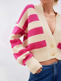 Striped Button Down Drop Shoulder Cardigan - Trendsi - Flyclothing LLC