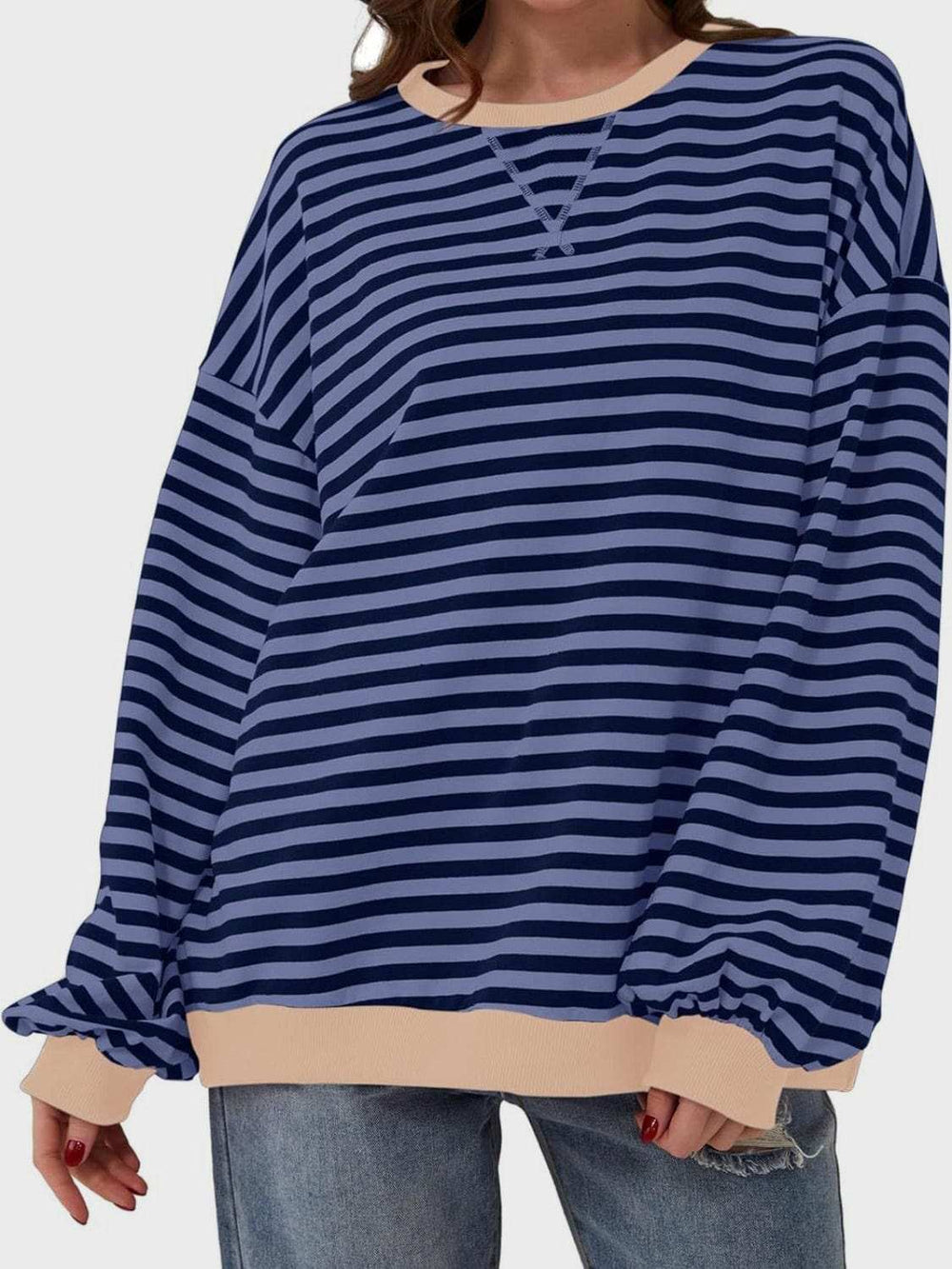 Contrast Striped Long Sleeve Sweatshirt - Trendsi - Flyclothing LLC