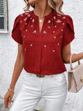 Floral Notched Short Sleeve Blouse - Trendsi - Flyclothing LLC
