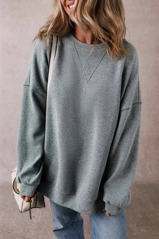 Slit Round Neck Long Sleeve Sweatshirt - Trendsi - Flyclothing LLC