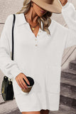 Collared Neck Long Sleeve Sweater Dress with Pockets - Trendsi - Flyclothing LLC