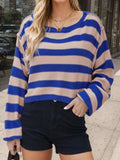 Striped Dropped Shoulder Long Sleeve Sweater - Trendsi - Flyclothing LLC