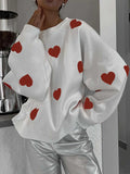 Valentine’s Day Heart Round Neck Long Sleeve Sweater - Trendsi - Flyclothing LLC