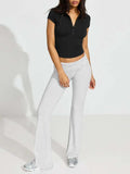 Collared Neck Short Sleeve Top - Trendsi - Flyclothing LLC