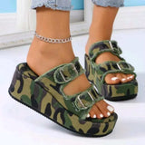 Raw Hem Wedge Buckle Sandals - Trendsi - Flyclothing LLC
