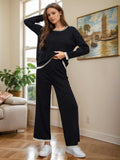 Contrast Trim Round Neck Top and Pants Sweater Set - Trendsi - Flyclothing LLC