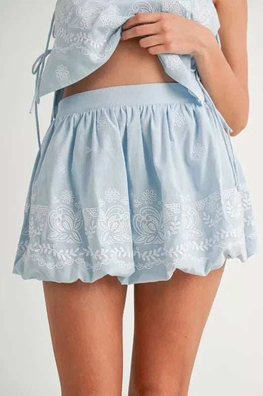 MABLE Embroidered Crop Cami and Balloon Mini Skirt Set - Trendsi - Flyclothing LLC