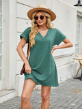 V-Neck Short Sleeve Mini Tee Dress - Trendsi - Flyclothing LLC
