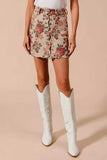 SO ME Floral Jacquard Button Front Mini Skirt with Scall - Trendsi - Flyclothing LLC