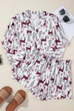 Printed Collared Neck Long Sleeve Top and Shorts Lounge Set - Trendsi - Flyclothing LLC