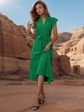 Tied Notched Cap Sleeve Dress - Trendsi - Flyclothing LLC