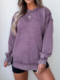 Wash Slit Round Neck Oversized Sweatshirt - Trendsi - Flyclothing LLC