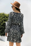 Animal Print Round Neck Balloon Sleeve Mini Dress - Trendsi - Flyclothing LLC