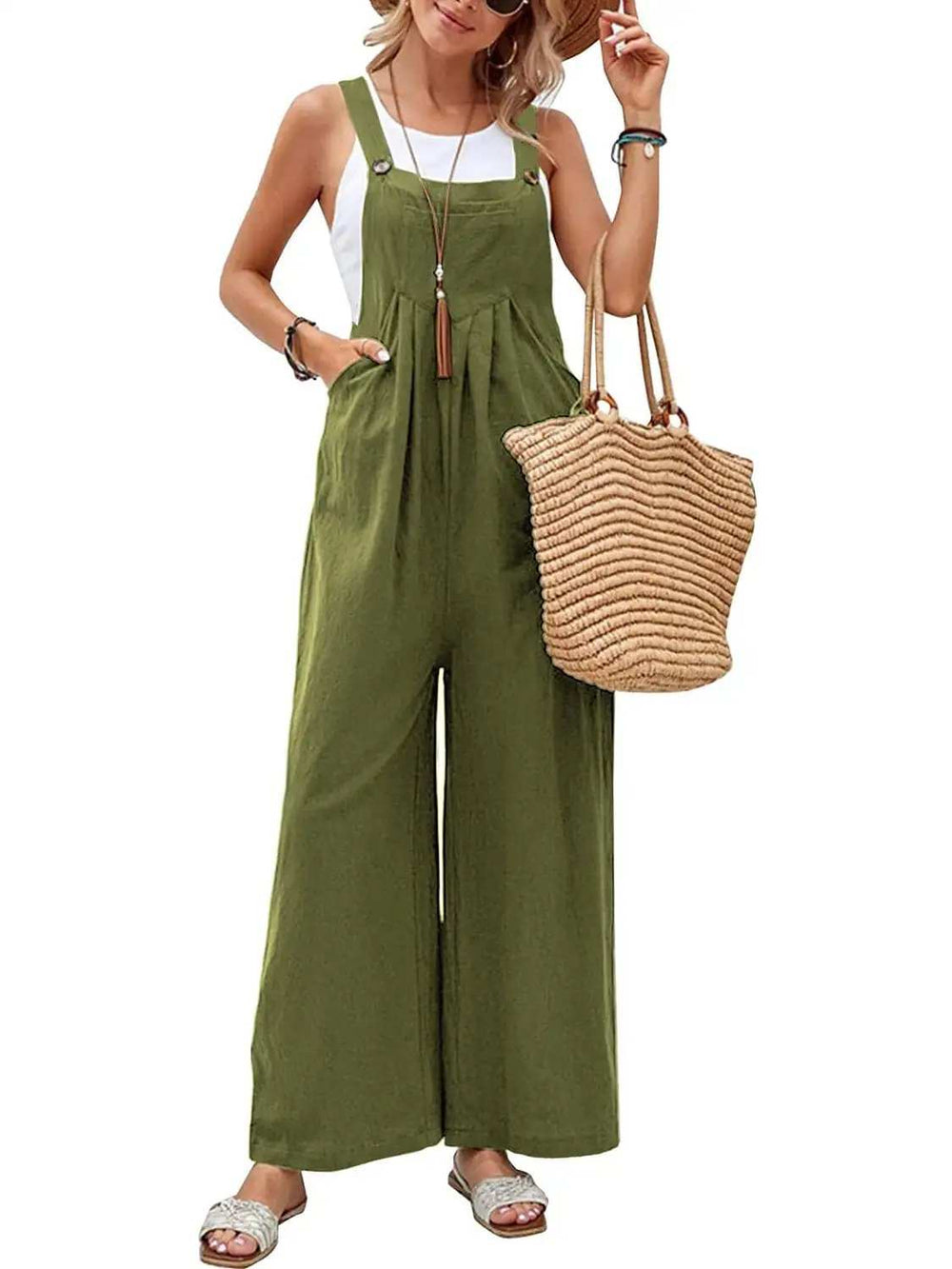 Full Size Square Neck Wide Strap Overalls - Trendsi - Flyclothing LLC