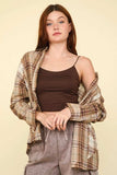 VERY J Contrast Plaid Raw Detail Shirt - Trendsi - Flyclothing LLC